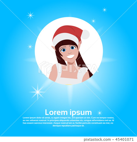 brown hair woman face avatar red hat happy new year merry christmas concept flat female cartoon 45401071