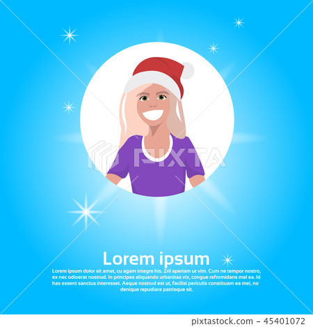 blonde woman face avatar red hat happy new year merry christmas concept flat female cartoon 45401072
