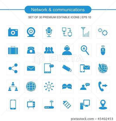 Network And Communication Set Of Icons Blue Stock Illustration