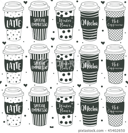 Coffee cups seamless pattern, winter flavor.  45402650