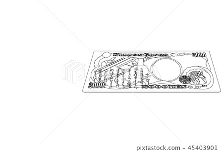 Japanese yen two thousand yen bill diagonal line back 45403901