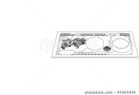 Japanese yen five thousand yen bill diagonal line back 45403936