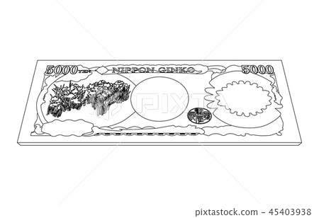 Japanese yen five thousand yen bill diagonal line back 45403938
