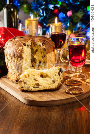 Christmas panettone cake with raisins and fruits 45405421