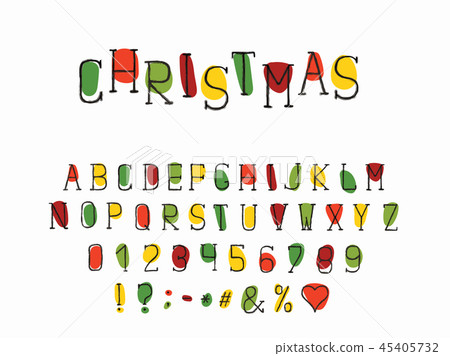 Alphabet retro design. Christmas color style. Letters, numbers and punctuation marks. Font vector Alphabet retro design. Christmas color style. Letters, numbers and punctuation marks. Font vector 45405732