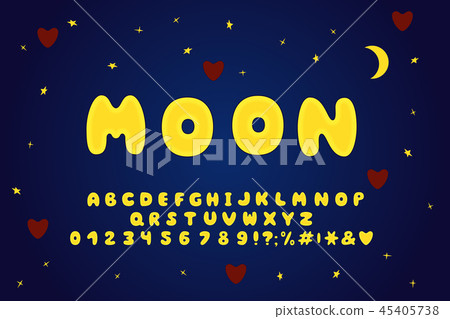 Alphabet cartoon design, moon style. Letters, numbers and punctuation marks. Font vector typography 45405738