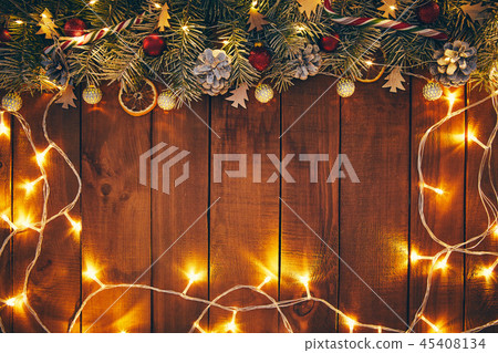 Christmas background with decorations and lights. Christmas background with decorations and lights. 45408134