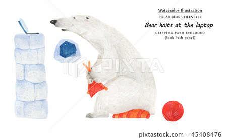 Bear knit at the laptop, close-up illustration Bear knit at the laptop, close-up illustration 45408476