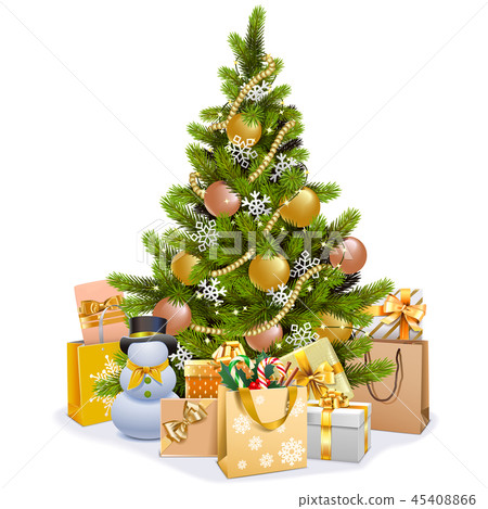 Vector Christmas Tree with Golden Decorations - Stock Illustration ...