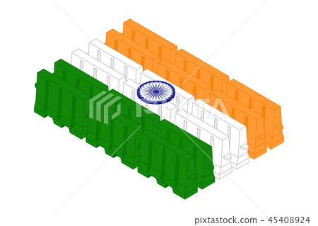 Isometric traffic plastic barriers in row, India Isometric traffic plastic barriers in row, India 45408924