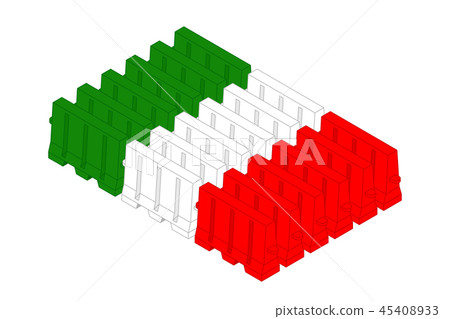 Isometric traffic plastic barriers in row, Italy Isometric traffic plastic barriers in row, Italy 45408933