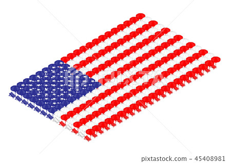 Isometric beach or deck chair with umbrella in row Isometric beach or deck chair with umbrella in row 45408981
