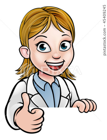 Thumbs Up Scientist Cartoon Character Sign 45409245