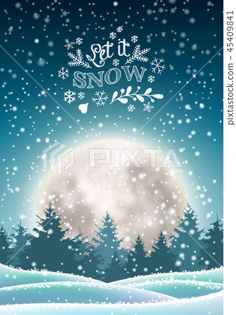 Christmas tree in snowy landscape with big moon Christmas tree in snowy landscape with big moon 45409841