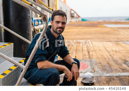 Marine Deck Officer or Chief mate on deck of vessel or ship 45410149