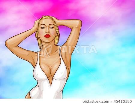 pop art woman in one-piece swimsuit pop art woman in one-piece swimsuit 45410190