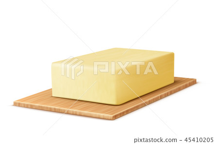 realistic stick of butter on cutting board 45410205