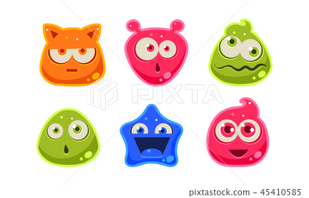 Cute funny colorful jelly characters set, user interface assets for mobile apps or video games Cute funny colorful jelly characters set, user interface assets for mobile apps or video games 45410585