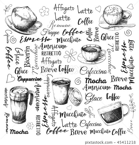 The names of different types of coffee. The names of different types of coffee. 45411218