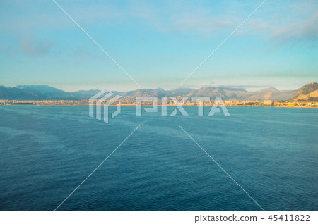 Beautiful sunrise over Palermo, panorama of the city from the sea Beautiful sunrise over Palermo, panorama of the city from the sea 45411822
