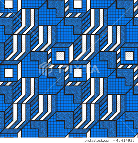 Vector geometric seamless patterns with textured bold mathematical shapes 45414935