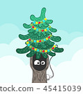 Xmas fir tree with eyes in the hollow. Flat style 45415039
