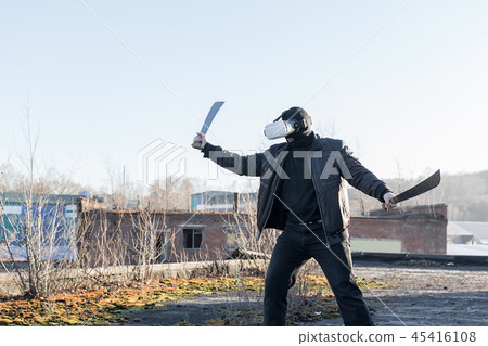 The guy in the and virtual reality glasses 45416108