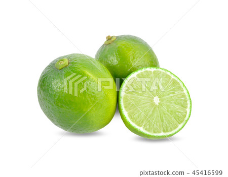 whole and half cut fresh lime on white background whole and half cut fresh lime on white background 45416599
