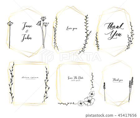 Set of geometric frame, Hand drawn flowers,  45417656