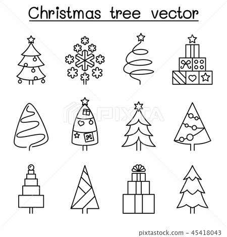 Christmas tree icon set in thin line style - Stock Illustration ...