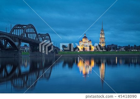 Rybinsk, Russia. Cathedral and bridge 45418090