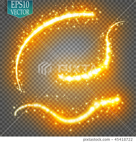 Set of magic glowing spark swirl trail effect isolated on transparent background. Bokeh glitter wave 45418722