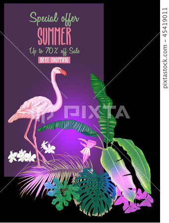 Template for greeting card, with tropical plants Template for greeting card, with tropical plants 45419011