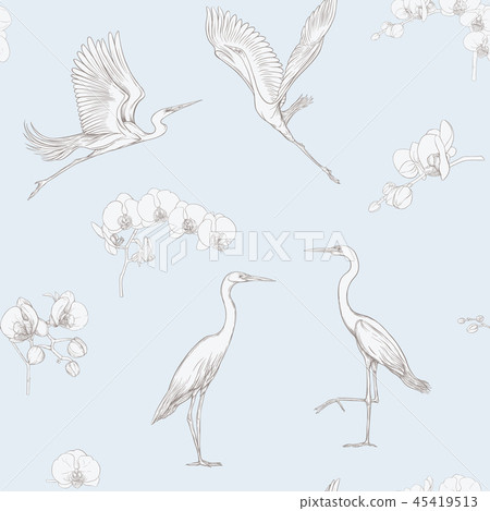 Seamless pattern, background with tropical birds Seamless pattern, background with tropical birds 45419513