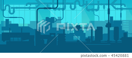 Creative vector illustration of factory line manufacturing industrial plant scen interior background 45420881