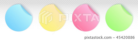 Creative vector illustration of round adhesive stickers with curved corner, folded edges isolated on 45420886