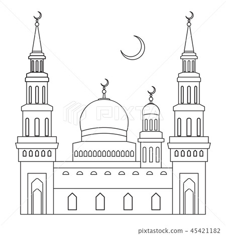 Mosque with domes and minarets with crescent moon Mosque with domes and minarets with crescent moon 45421182