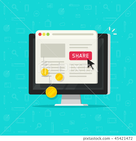 Per pay click or cost per click technology, flat cartoon computer with internet marketing share 45421472