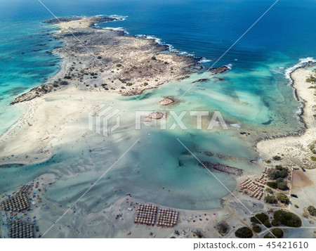 Aerial photo of Caribbean like beach with turquoise water and pink sand 45421610