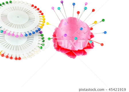 Pillow for needles and colored pins isolated  45421919