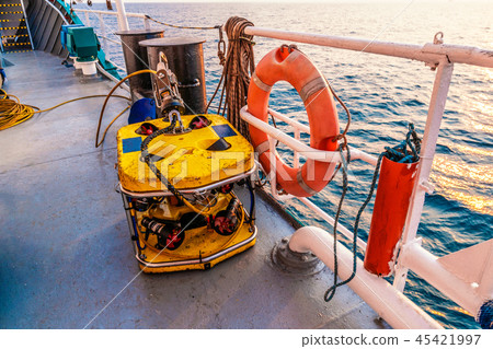 Remote operated vehicle mini ROV on deck of offshore vessel 45421997