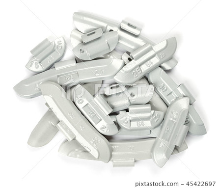 Bunch of clip-on zinc tire weights from above Bunch of clip-on zinc tire weights from above 45422697