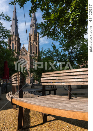 Bench in front of Saint Catherine's Cathedral church in Eindhoven, Netherlands 45422937