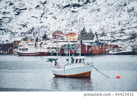 Ship in Hamnoy fishing village on Lofoten Islands, Norway 45423432