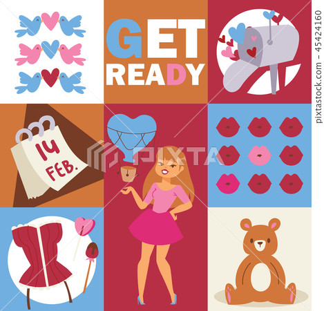 Beautiful fashion woman vector illustration. Stylish girl with accessories, bear, birds. lips 45424160