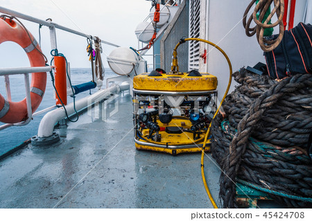 Remote operated vehicle mini ROV on deck of offshore vessel Remote operated vehicle mini ROV on deck of offshore vessel 45424708