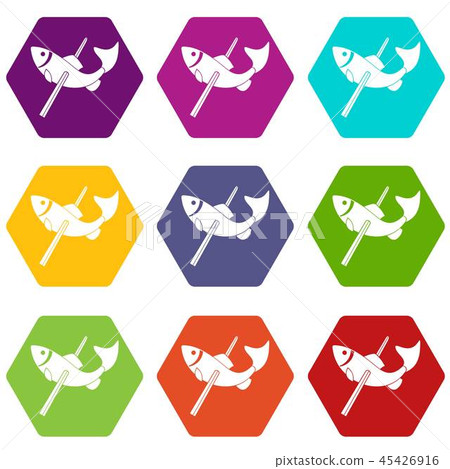 Fishing icons set 9 vector 45426916