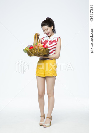 beautiful young woman shopping, sale concept photo. attractive young woman isolated. 108 45427582