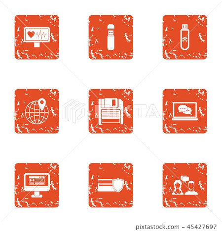 Pay attention icons set, grunge style 45427697