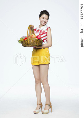 beautiful young woman shopping, sale concept photo. attractive young woman isolated. 103 45427704